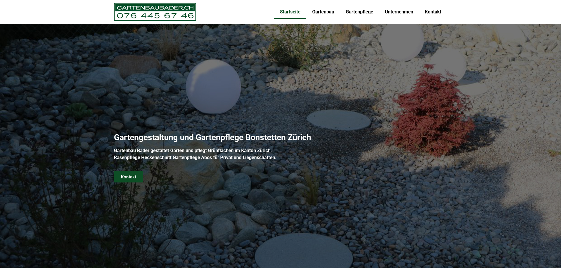 Screenshot der Website gartenbaubader.higgins.ch